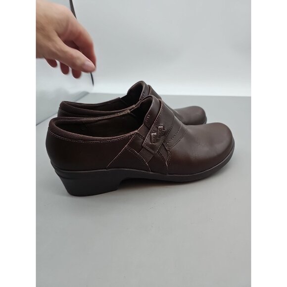 Clarks Women's Genette Arc Clog Size 9.5 W Brown Leather Block Heel Loafer Comfy - Picture 3 of 8